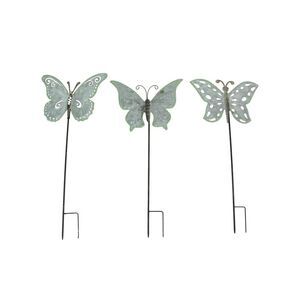 Set of 3 Galvanized Metal Butterfly Garden Stakes Patio Yard Art Outdoor Decor